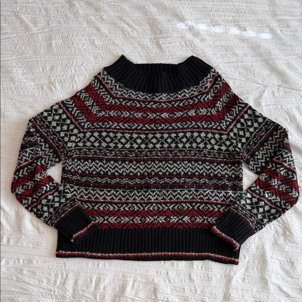 Chaps Black and Red Geometric Women's Sweater